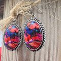 Pink Dahlia Rope Border Oval Dangle Earrings AE9062-SBPD