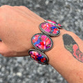 Faux Pink Dahlia Oval Stretch Bracelet