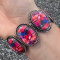 Faux Pink Dahlia Oval Stretch Bracelet