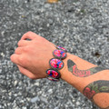 Faux Pink Dahlia Oval Stretch Bracelet
