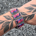 Faux Pink Dahlia Rectangle Stretch Bracelet