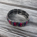 Faux Pink Dahlia Rectangle Stretch Bracelet