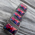 Faux Pink Dahlia Rectangle Stretch Bracelet