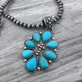 Faux Turquoise Cluster with Cross Pearl Necklace