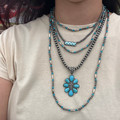 Faux Turquoise Cluster with Cross Pearl Necklace
