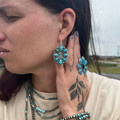 Faux Turquoise Cluster Cross Earrings