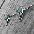 Faux Turquoise Steer Skull Earrings