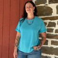Andree Ladies Teal Cuff Sleeve Waffle Knit Top MHS69-T