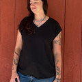 Andree Ladies Black Short Dolman Sleeve V Neck Blouse MHS70-B