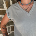 Andree Ladies Pearl Grey Short Dolman Sleeve V Neck Blouse MHS70-PG