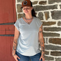 Andree Ladies Pearl Grey Short Dolman Sleeve V Neck Blouse MHS70-PG