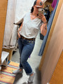 Andree Ladies Pearl Grey Short Dolman Sleeve V Neck Blouse MHS70-PG