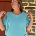 Andree Ladies Aqua V Neck Crochet Knit Poncho Top MHS97-A