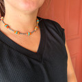 16" Orange Spiny Oyster & Turquoise Chips Sterling Silver Pearl Necklace 139Z-16