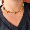 16" Orange Spiny Oyster & Turquoise Chips Sterling Silver Pearl Necklace 139Z-16