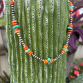 16" Orange Spiny Oyster & Turquoise Chips Sterling Silver Pearl Necklace 139Z-16