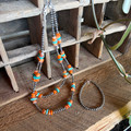 16" Orange Spiny Oyster & Turquoise Chips Sterling Silver Pearl Necklace 139Z-16