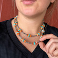 20" Orange Spiny Oyster & Turquoise Chips Sterling Silver Pearl Necklace 139Z-20
