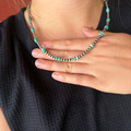 20" Turquoise Double Disks & 4mm Sterling Silver Pearl Necklace 86Z-20