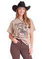 Rock & Roll Ladies Taupe Saddle Up Buttercup Oversized Graphic Tee BW21T09731
