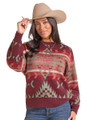 Panhandle Ladies Wine Aztec Sweater LW32T09679