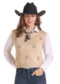 Panhandle Ladies Horseshoe Embroidered Natural Sweater Vest LW38T09692