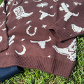 Rock & Roll Girl's Brown Western Print Sweater