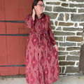 Panhandle Ladies Burgundy Diamond Print Button Down Maxi Dress
