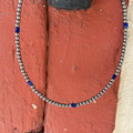 Sterling Silver Pearl & Blue Lapis Cubes Choker