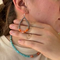 Sterling Silver Pearl & Orange Spiny Teardrop Earrings EAR-STE-025-ORA