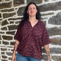 Ladies Maroon Scalloped V Neck 3/4 Sleeve Blouse C6731