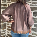 Ladies Brown Bubble Sleeve V Neck Blouse C6768