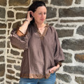 Ladies Brown Bubble Sleeve V Neck Blouse C6768