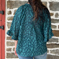 Ladies Teal Leopard Print Textured Blouse C6894