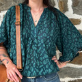 Ladies Teal Leopard Print Textured Blouse C6894