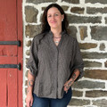 Ladies Black Plaid Ruffle Neck Button Down Blouse C6571