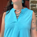 Dear Scarlett Coastal Blue Sleeveless V Neck Top