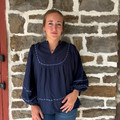 Ladies Navy V Neck Blouse with Contrast Piping WC6259