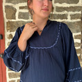 Ladies Navy V Neck Blouse with Contrast Piping WC6259