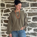 Rock & Roll Ladies Olive Rib Knit Long Sleeve Shirt BW91T09394