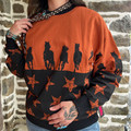Rock & Roll Ladies Rust Brown Distressed Horse Sweatshirt BW91T09392