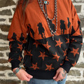Rock & Roll Ladies Rust Brown Distressed Horse Sweatshirt BW91T09392