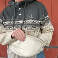 Rock & Roll Men's Border Printed Hoodie 1/4 Snap BM94T09627