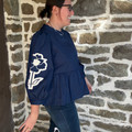 Navy Embroidered Puff Sleeve Blouse IT19761