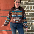 Rock & Roll Ladies Java Brown Aztec Sweater BW32T09366
