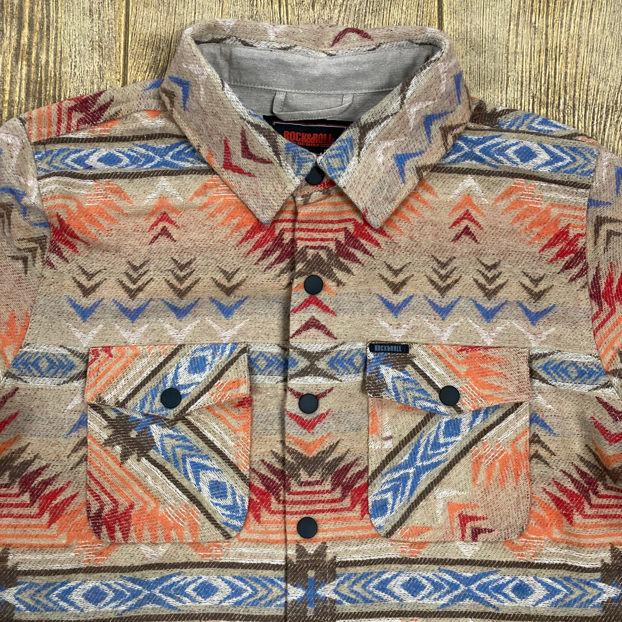 Rock & Roll Men's Tan and Rust Aztec Shirt Jacket BM92C01932 