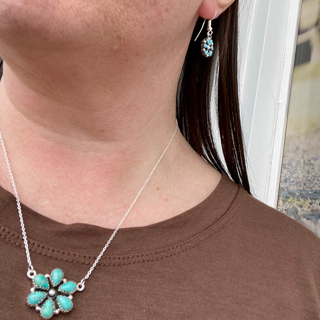 Hada Collection Sterling Silver Kingman Turquoise Flower Cluster 