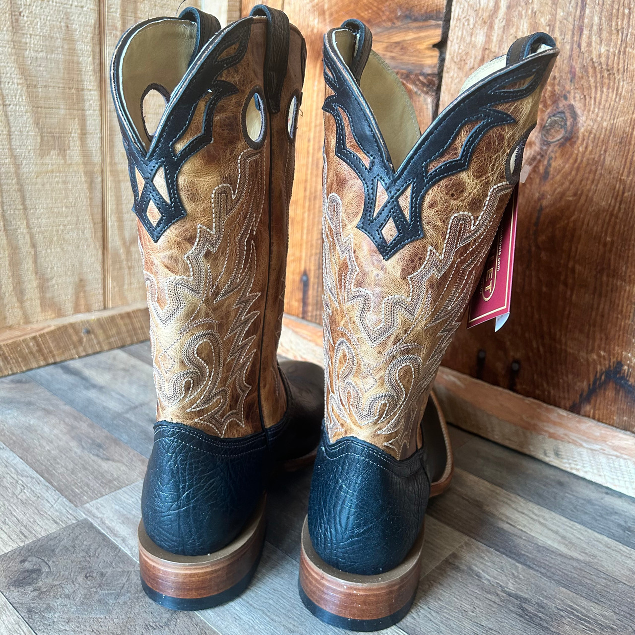 Boulet Men's Black and Cognac Square Toe Boot - Stockyard Style