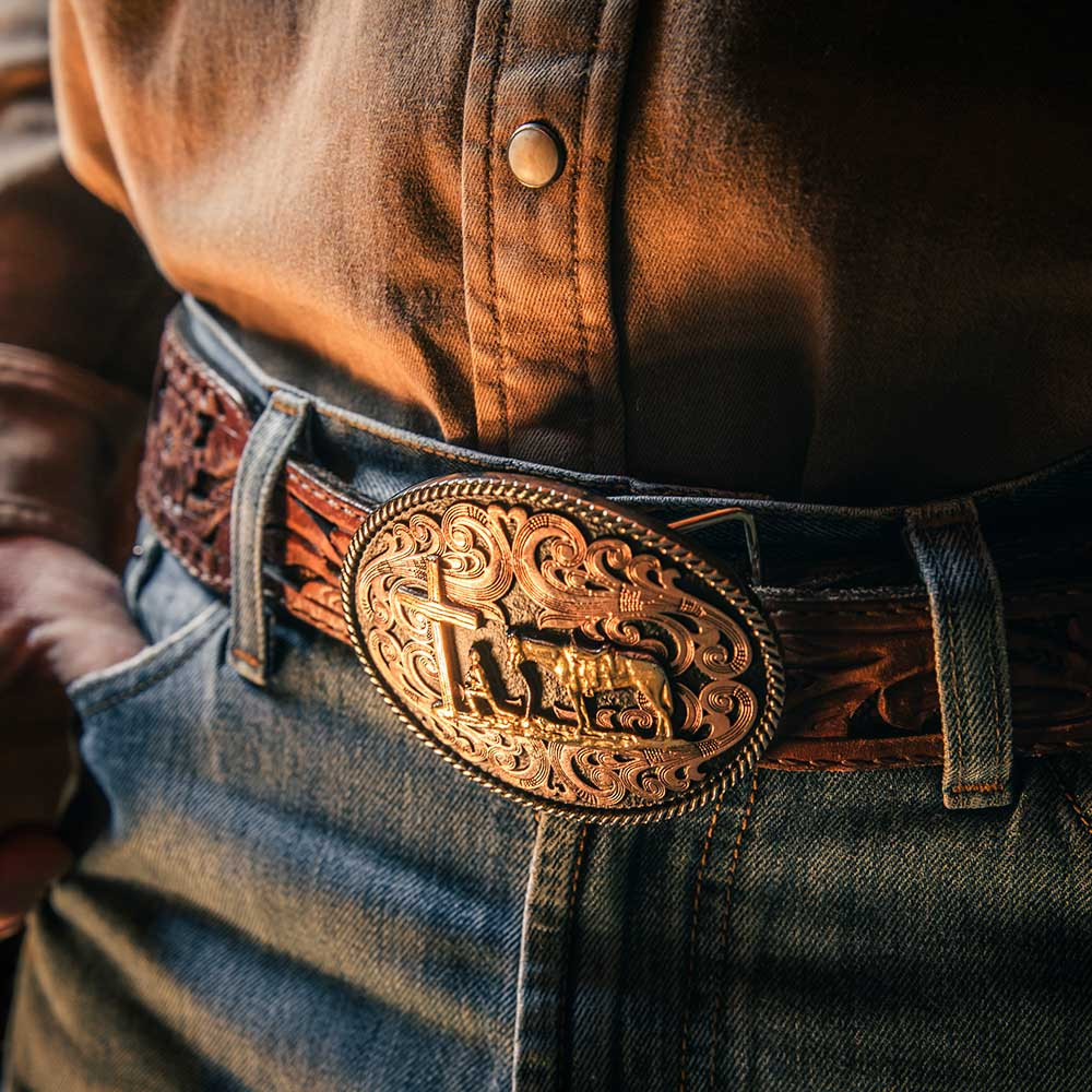Montana Silversmiths Tri-tone Christian Cowboy Attitude Belt