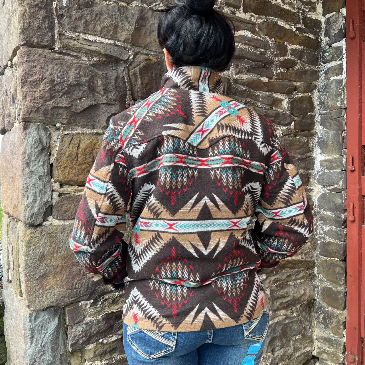 Powder River Men's Dark Brown Aztec Jacquard Zip Up Jacket